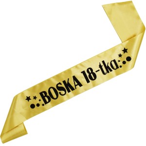Boska 18-tka - złota szarfa z czarnym nadrukiem 