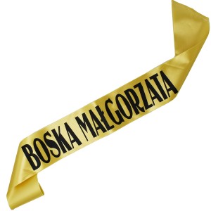 Boska + dowolne imię - złota szarfa z czarnym nadrukiem