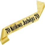 Królowa 70 + imię -  złota szarfa z czarnym nadrukiem