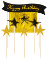 Toppery na tort Happy Birthday ze złotymi gwiazdami 7szt