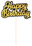 Topper na tort Happy Birthday złoto-czarny 1szt
