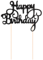 Topper na tort Happy Birthday brokatowy czarny 1szt