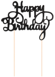 Topper na tort Happy Birthday brokatowy czarny 1szt
