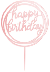 Topper na tort Happy Birthday okrągły lustrzany rose gold 1szt