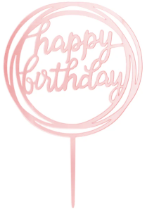 Topper na tort Happy Birthday okrągły lustrzany rose gold 1szt