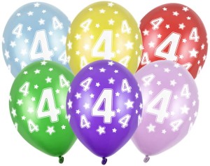 Balony 30cm, 4th Birthday, Metallic Mix 6 sztuk