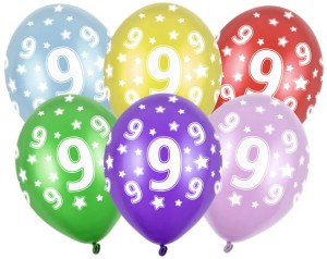 Balony 30cm, 9th Birthday, Metallic Mix 6 sztuk