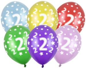 Balony 30cm, 2nd Birthday, Metallic Mix 6 sztuk