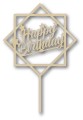 Topper na tort - Happy Birthday - kwadraty - kolor drewna
