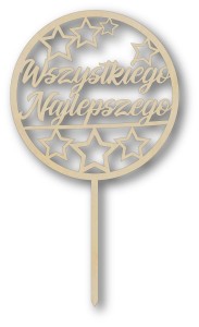 Topper na tort - Wszystkiego Najlepszego - koło - kolor drewna