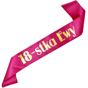 18-nastka + imię- różowa szarfa ze złotym nadrukiem 