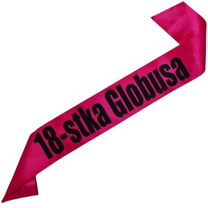 18-nastka + imię - różowa szarfa z czarnym nadrukiem 