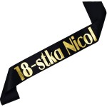 18-stka + imię - czarna szarfa ze złotym nadrukiem