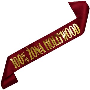 100% Żona Hollywood - bordowa szarfa ze złotym nadrukiem