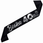 Boska 40-tka czarna szarfa ze srebrnym nadrukiem