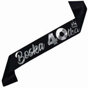 Boska 40-tka czarna szarfa ze srebrnym nadrukiem