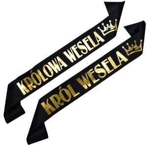 Zestaw czarnych szarf Król i Królowa Wesela