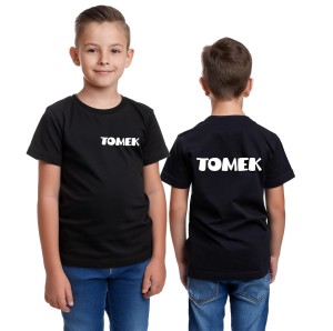 Koszulka z imieniem dziecka – czarna – nadruk obustronny