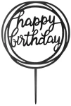 Topper na tort Happy Birthday okrągły czarny 1szt