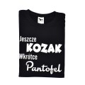 Czarna koszulka na wieczór kawalerski JESZCZE KOZAK WKRÓTCE PANTOFEL, super pomysł na prezent