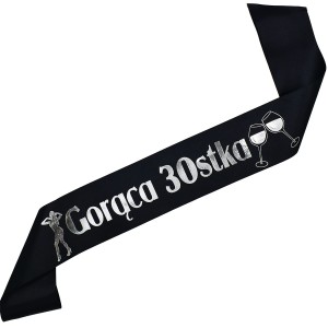 Czarna szarfa ze srebrnym nadrukiem Gorąca 30stka