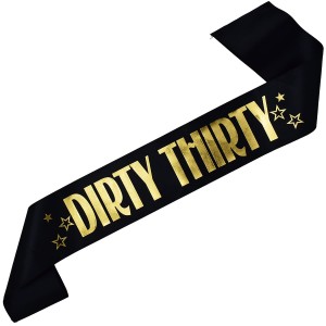 Dirty Thirty - czarna szarfa ze złotym nadrukiem