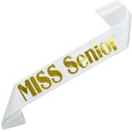 Miss Senior - biała szarfa ze złotym nadrukiem