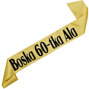 Boska 60-tka+ imię - złota szarfa z czarnym nadrukiem