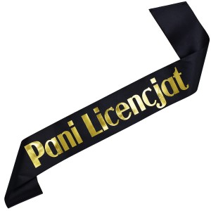 Pani Licencjat - czarna szarfa  ze złotym nadrukiem