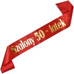 Szalony 50-latek - czerwona szarfa ze złotym nadrukiem