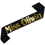 Miss z dowolnym imieniem - czarna szarfa ze złotym nadrukiem