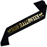 Miss Halloween - czarna szarfa ze złotym nadrukiem