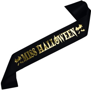 Miss Halloween - czarna szarfa ze złotym nadrukiem