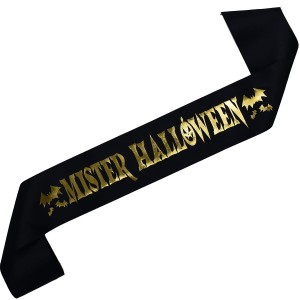 Mister Halloween - czarna szarfa ze złotym nadrukiem