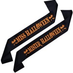 Zestaw czarnych szarf Miss i Mister Halloween - pomarańczowy nadruk