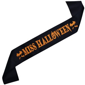 Miss Halloween - czarna szarfa z pomarańczowym nadrukiem