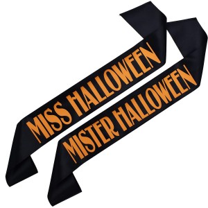 Zestaw szarf na Halloween - Miss i Mister  - pomarańczowy nadruk