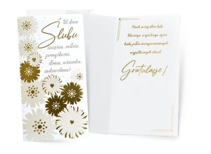 Karnet Ślub biało złote kwiaty