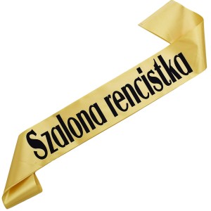 Szalona rencistka - złota szarfa z czarnym nadrukiem
