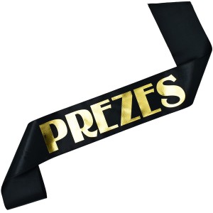 Prezes - czarna szarfa ze złotym nadrukiem 