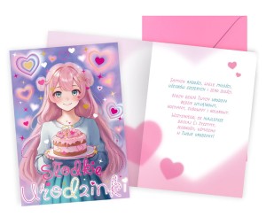 Karnet Urodziny (anime, dziewczęce, tort)