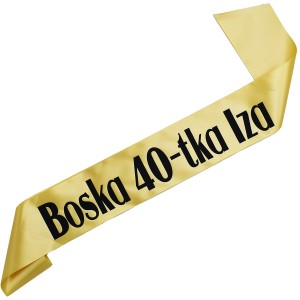 Boska 40-tka + imię - złota szarfa z czarnym nadrukiem