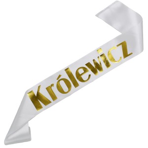 Królewicz - biała szarfa ze złotym nadrukiem