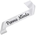 Panna Młoda - biała szarfa z czarnym nadrukiem