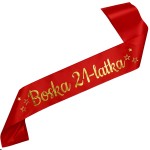 Boska 21 - latka - czerwona szarfa ze złotym nadrukiem