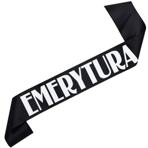 Emerytura - czarna szarfa z białym nadrukiem