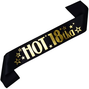 Hot 18tka - czarna szarfa ze złotym nadrukiem 