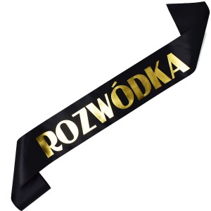 Rozwódka - czarna szarfa ze złotym nadrukiem  