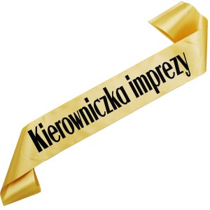 Kierowniczka Imprezy - złota szarfa z czarnym nadrukiem