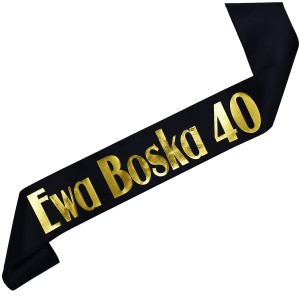 Boska 40 + imię - czarna szarfa ze złotym nadrukiem